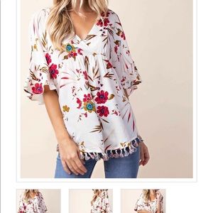 KORI AMERICA IVORY FLORAL PRINT WITH FRINGE SIZE M